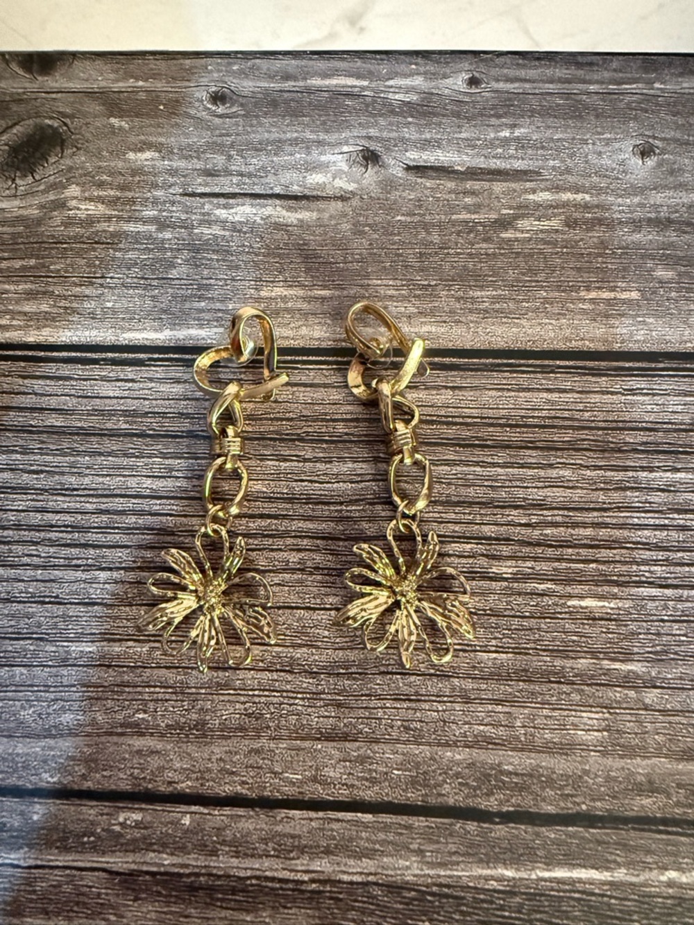 NWOT Free People Xavier gold dangle boho earrings hearts flowers